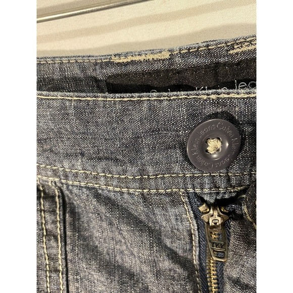 Calvin Klien Womens Cotton Chambray Shorts Sz 4 Blue Cuffed Hem w/Side Lapels - Picture 7 of 11